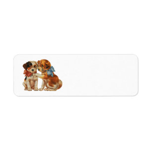 Vintage Pet Animals, Puppy Love Puppies with Bows Label