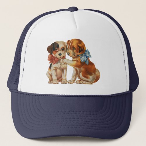 Vintage Pet Animals Puppy Love Puppies with Bows Trucker Hat