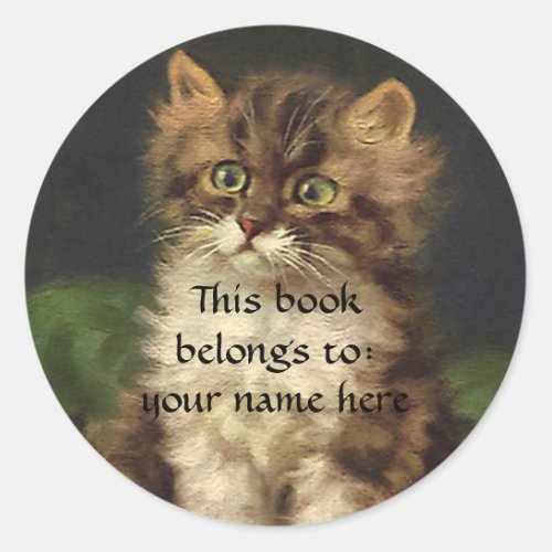 Vintage Pet Animals Tabby Cat Kitten Bookplate