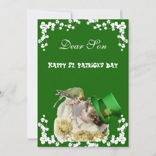 Vintage Pet Bird St Patricks Day SonGrandson Holiday Card