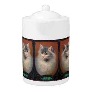 Vintage pet cat illustration art nouveau teapot