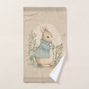 vintage peter bunny with flowers bath towel set