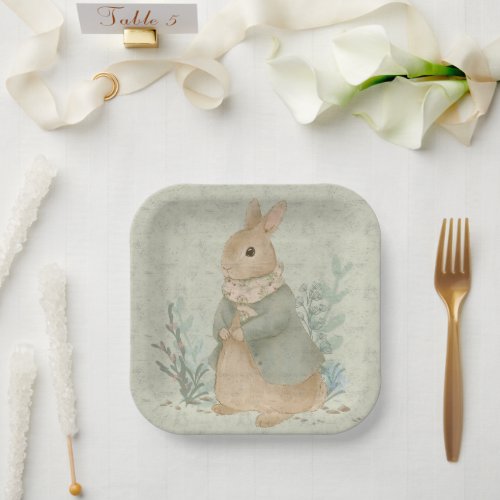  vintage peter bunny with flowers Paper Plate