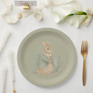 vintage peter bunny with flowers Paper Plate