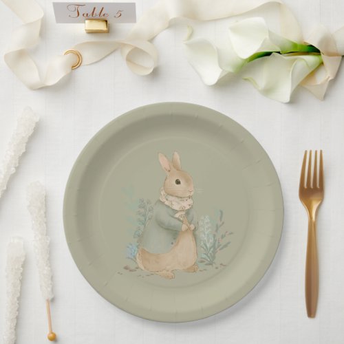  vintage peter bunny with flowers Paper Plate