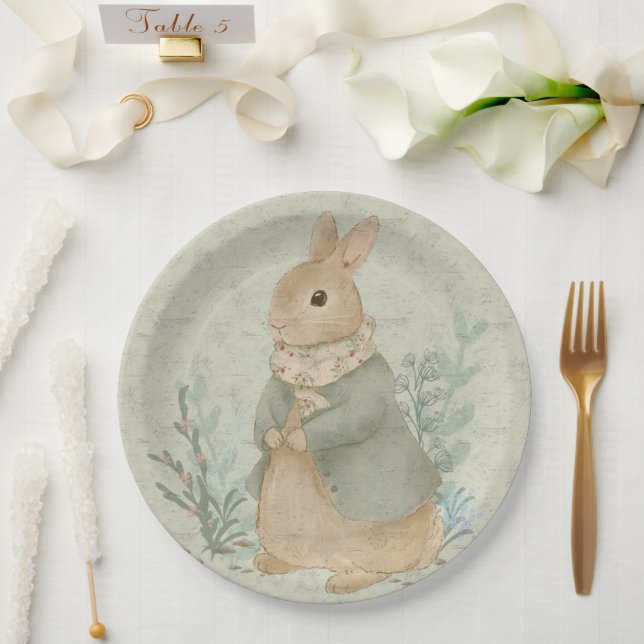  vintage peter bunny with flowers Paper Plate (Wedding)