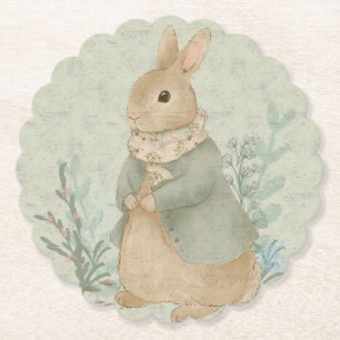 vintage peter bunny with flowers Paper Plate Paper Coaster