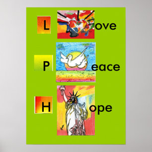 Vintage Peter Max art style LOVE PEACE HOPE Poster