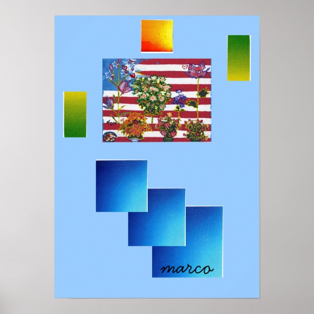 Vintage Peter Max style flag with flowers Poster (Front)