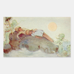 Vintage Peter Pan and Wendy Asleep with Mermaids Rectangular Sticker