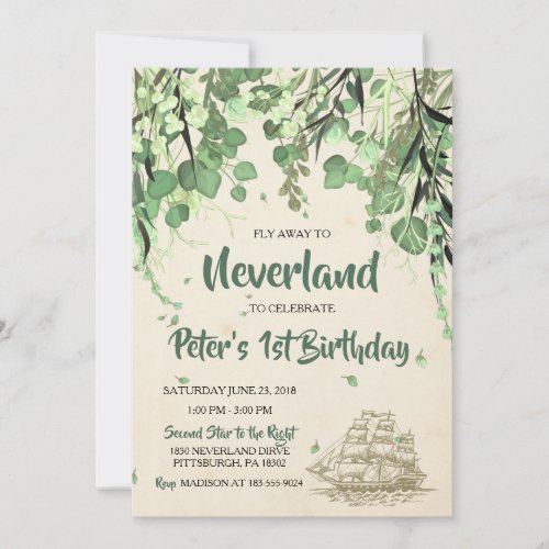 Vintage Peter Pan Neverland Birthday Invitation