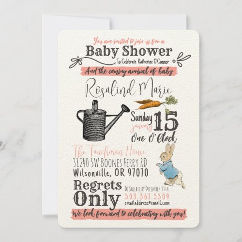 Vintage Peter Rabbit Baby Shower Invitation _ Pink