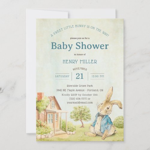 Vintage Peter Rabbit Baby Shower Watercolor Invitation