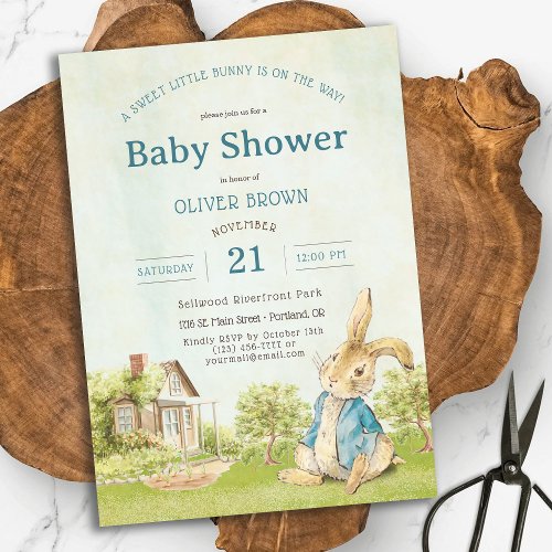 Vintage Peter Rabbit Baby Shower Watercolor Invitation