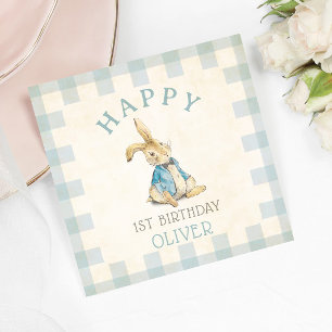Vintage Peter Rabbit Blue Gingham 1st Birthday Napkins