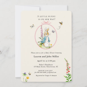 Vintage Peter Rabbit Pink Baby girl Shower  Invitation