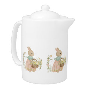 vintage peter rabbit with flowers Coffee Mug Teapot