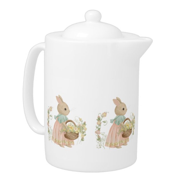   vintage peter rabbit with flowers Coffee Mug Teapot (Left)