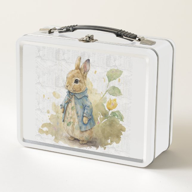  vintage peter rabbit with flowers metal lunch box (Front)