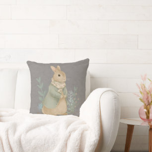 vintage peter rabbit with flowers throw pillow