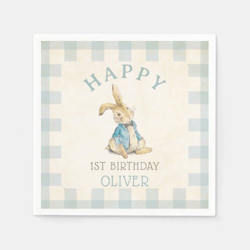 Vintage Peter The Rabbit Blue Gingham 1st Birthday Napkins