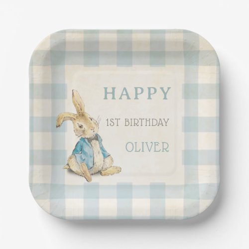 Vintage Peter The Rabbit Blue Gingham 1st Birthday Paper Plates