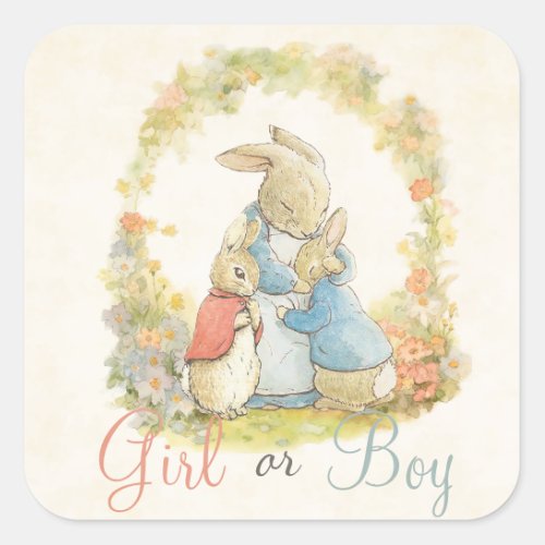 Vintage Peter The Rabbit Gender Reveal Boy Girl  Square Sticker