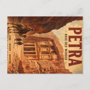 Vintage Petra Rose-Red City Architectural Wonder A Holiday Postcard