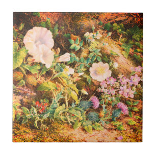 Vintage petunias flowers floral painting ceramic tile