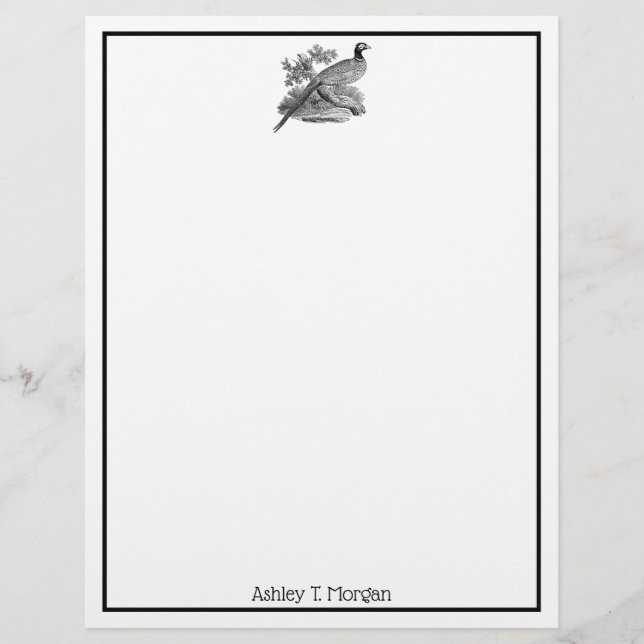 Vintage Pheasant Game Bird Drawing BW (Front)