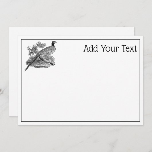 Vintage Pheasant Game Bird Drawing BW (Front/Back)