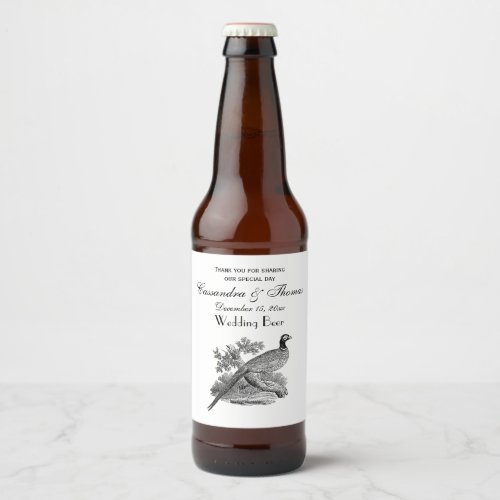 Vintage Pheasant Game Bird Drawing BW Beer Bottle Label