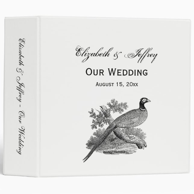 Vintage Pheasant Game Bird Drawing BW Binder (Front/Spine)