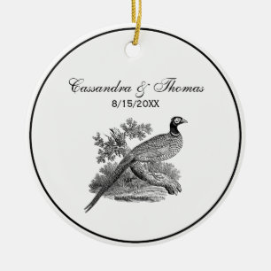 Vintage Pheasant Game Bird Drawing BW Ceramic Ornament