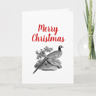 Vintage Pheasant Game Bird Drawing BW Christmas Holiday Card