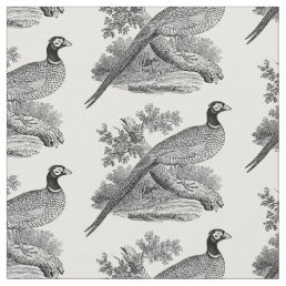 Vintage Pheasant Game Bird Drawing BW Fabric