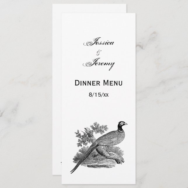 Vintage Pheasant Game Bird Drawing BW Invitation (Front/Back)