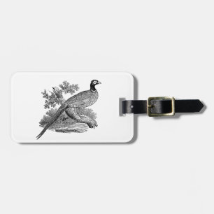 Vintage Pheasant Game Bird Drawing BW Luggage Tag