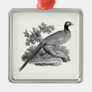 Vintage Pheasant Game Bird Drawing BW Metal Ornament