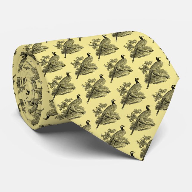 Vintage Pheasant Game Bird Drawing BW Neck Tie (Rolled)