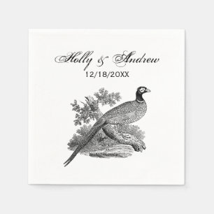 Vintage Pheasant Game Bird Drawing BW Paper Napkins