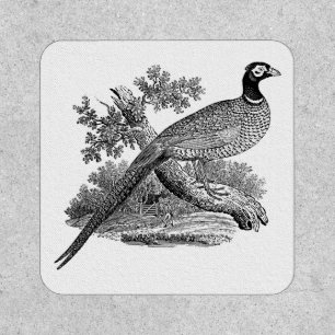 Vintage Pheasant Game Bird Drawing BW Patch