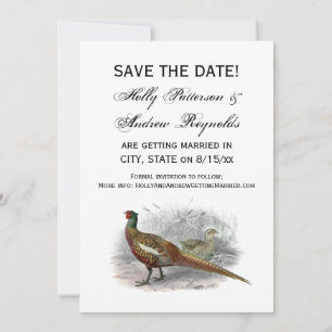 Vintage Pheasant Game Bird Drawing Color #2 Save The Date