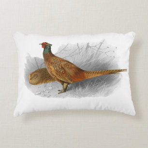 Vintage Pheasant Game Bird Drawing Color #3 Accent Pillow