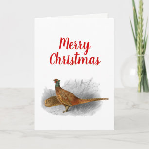 Vintage Pheasant Game Bird Drawing Color #3 Holiday Card