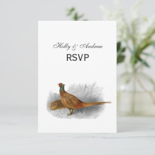 Vintage Pheasant Game Bird Drawing Color #3 RSVP Card