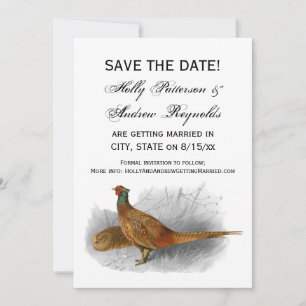 Vintage Pheasant Game Bird Drawing Color #3 Save The Date