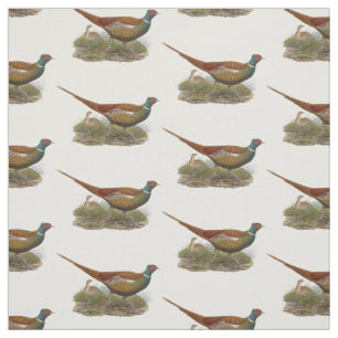 Vintage Pheasant Game Bird Drawing Color Fabric