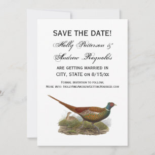 Vintage Pheasant Game Bird Drawing Color Save The Date