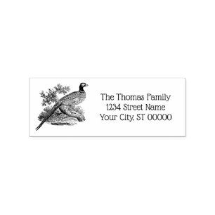 Vintage Pheasant Game Bird Drawing Name Address  Rubber Stamp
